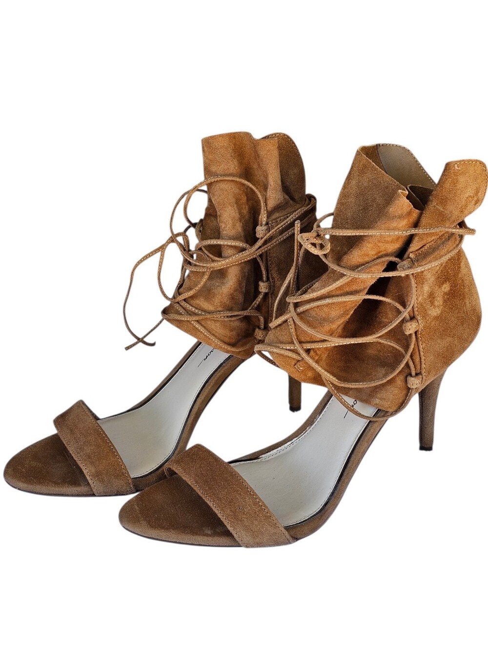 Jessica Simpson Suede Lace-Up Open-Toe Heels — Brown